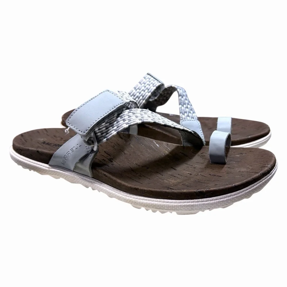 Merrell High Rise Sandals Womens 8 Gray White Cork Footbed Sport Thong Sandal